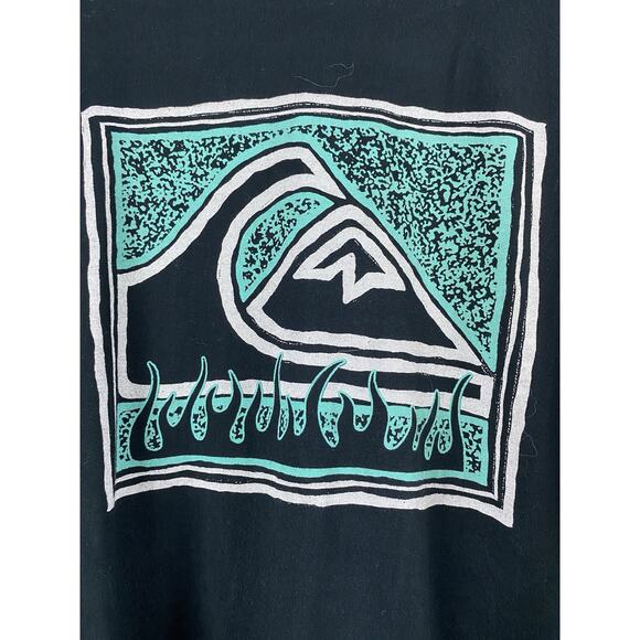 Quicksilver Sz M Front Graphic LS Black T Shirt Surf Beach Casual - Picture 2 of 7